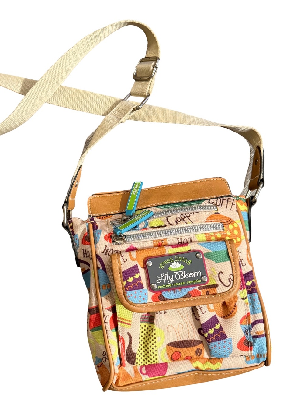 Lily Bloom Multicolor Coffee-Print Crossbody Bag